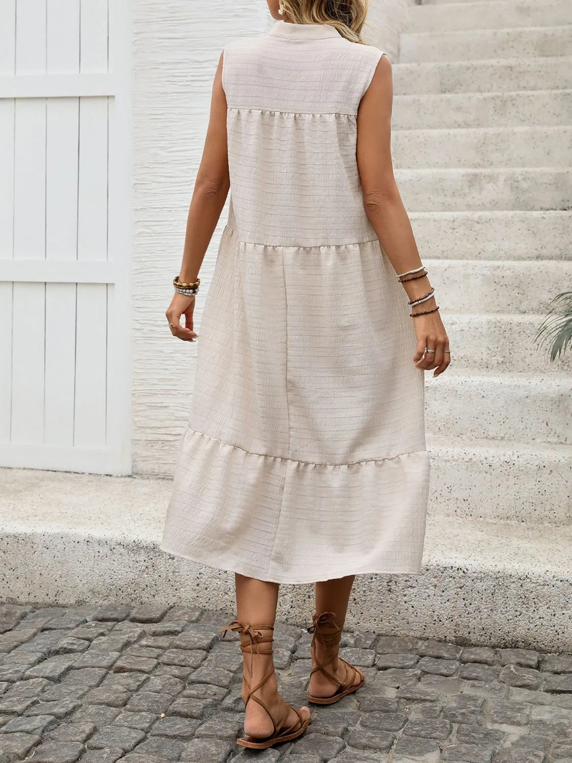 Tie Neck Sleeveless Ruffled Hem Dress 