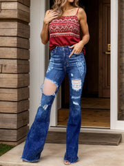 Raw Hem Distressed Bootcut Jeans 