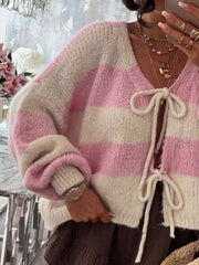Striped Tie-Front Knit Cardigan 
