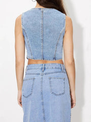 Button-Up Sleeveless Denim Vest 