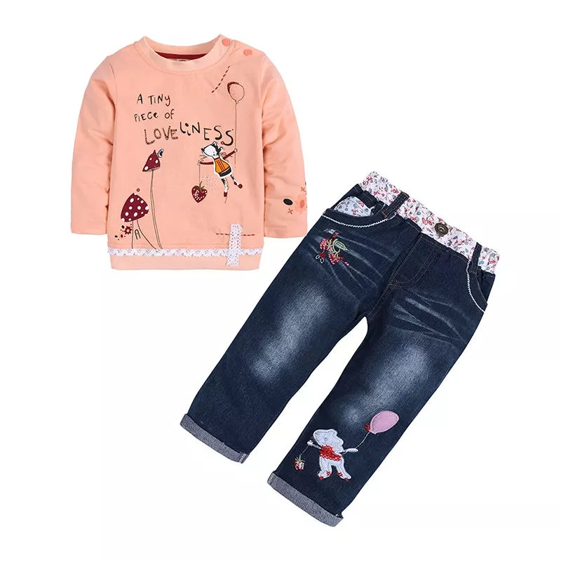 Children's Round Neck Top and Jeans Set 