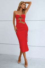 Cutout Strapless Drawstring Detail Split Bandage Dress 