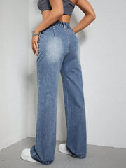 High Rise Wide Leg Jeans with Pockets 