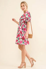 And The Why Smocked Floral Ruffle Short Sleeve Mini Dress 