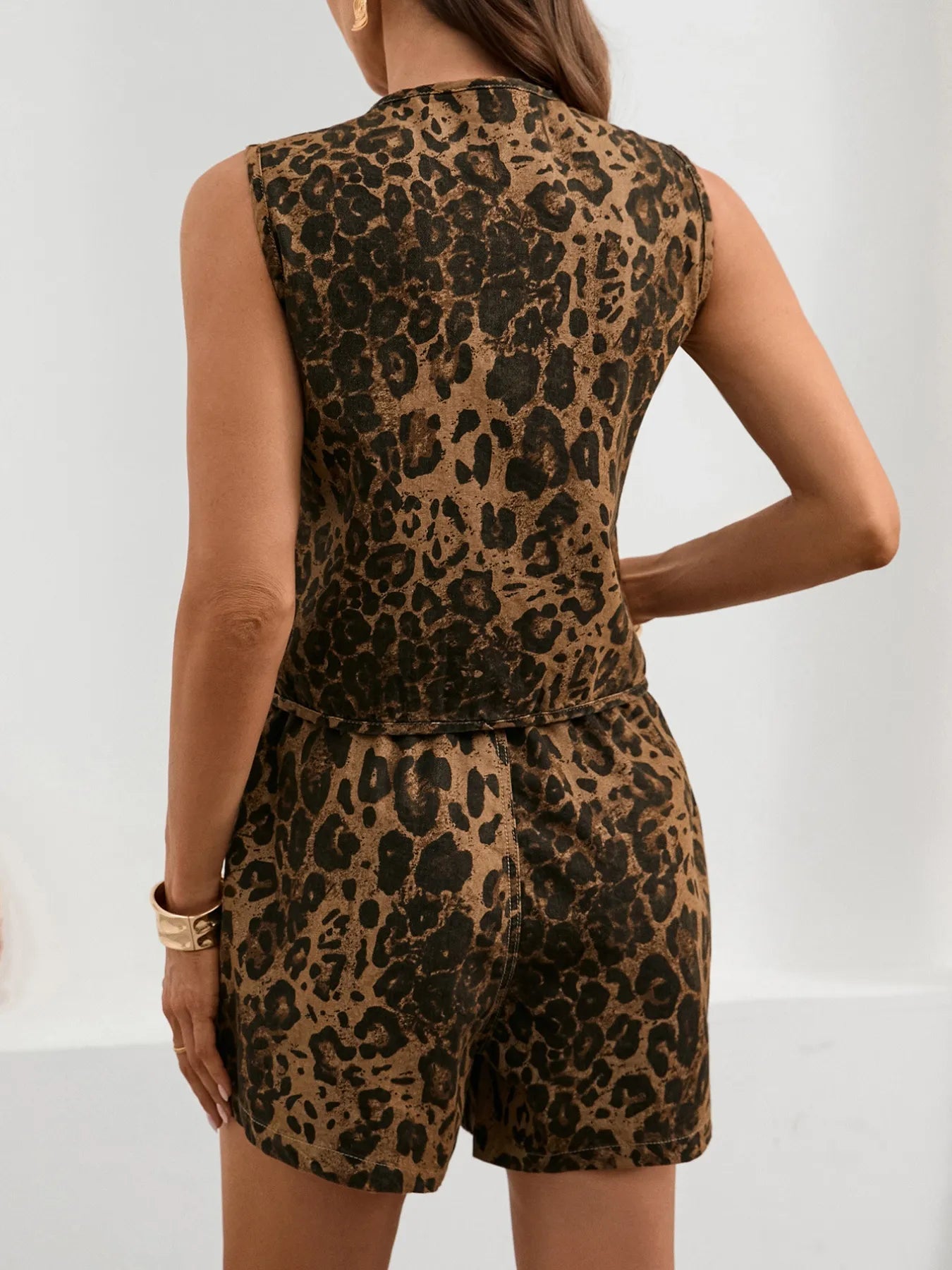 Leopard Print Sleeveless Denim Top 