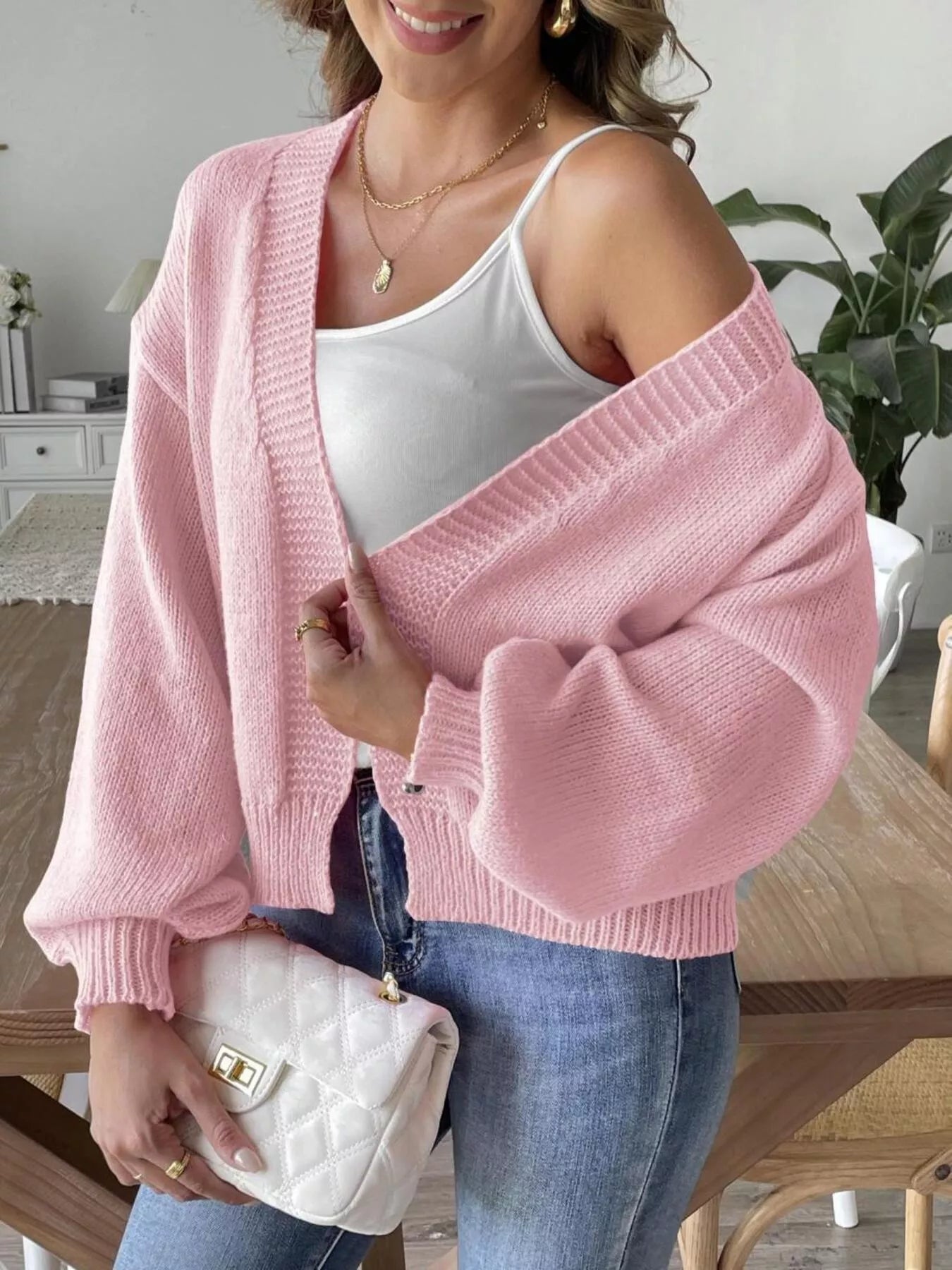 Open Front Dropped Shoulder Cardigan 