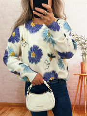 Pearl Detail Flower Round Neck Sweater 