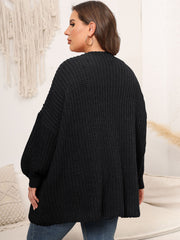 Plus Size Open Front Dropped Shoulder Knit Cardigan 