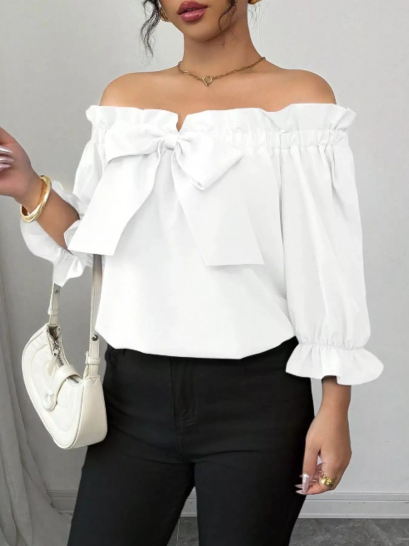 Bow Flounce Sleeve Blouse 