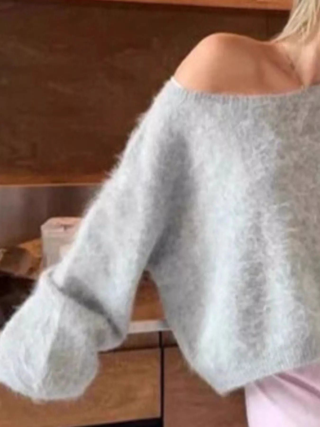 Fuzzy One Shoulder Sweater 