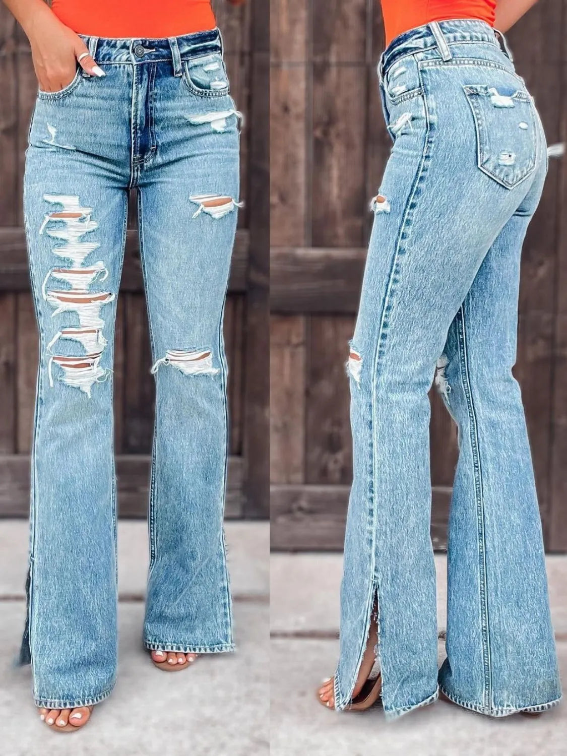 Distressed Slit Bootcut Jeans 