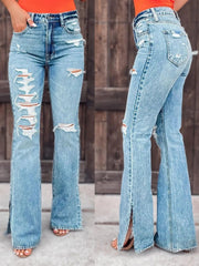 Distressed Slit Bootcut Jeans 