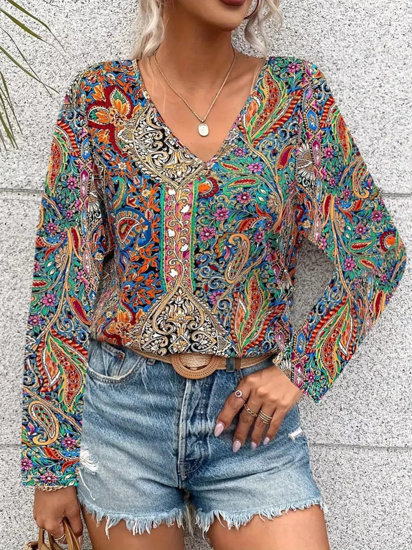 Paisley Print Long Sleeve Blouse 