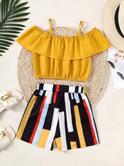 Children's Ruffled Spaghetti Strap Top and Pants Set 