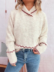 Ribbed Contrast Trim Long Sleeve Sweater 