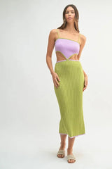 MABLE Ribbed Knit Color Block Cutout Midi Dress 