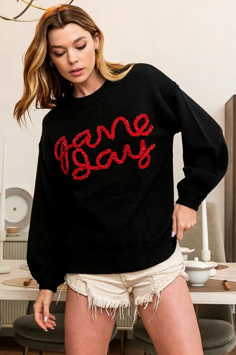 BiBi Game Day Metallic Letter Sweater 