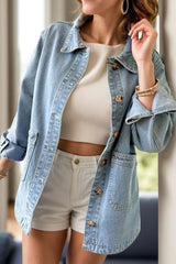 Pocketed Button Up Long Sleeve Denim Jacket 