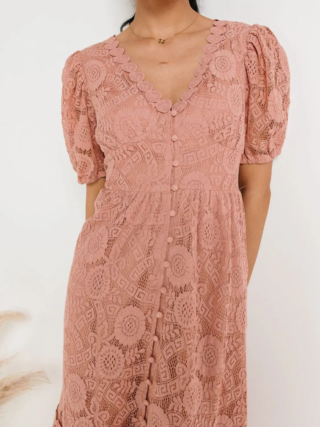 Lace V-Neck Short Sleeve Dress 