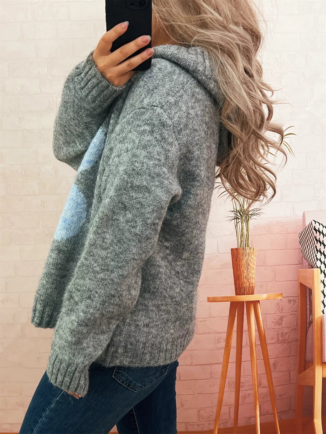 Flower Long Sleeve Hooded Sweater 