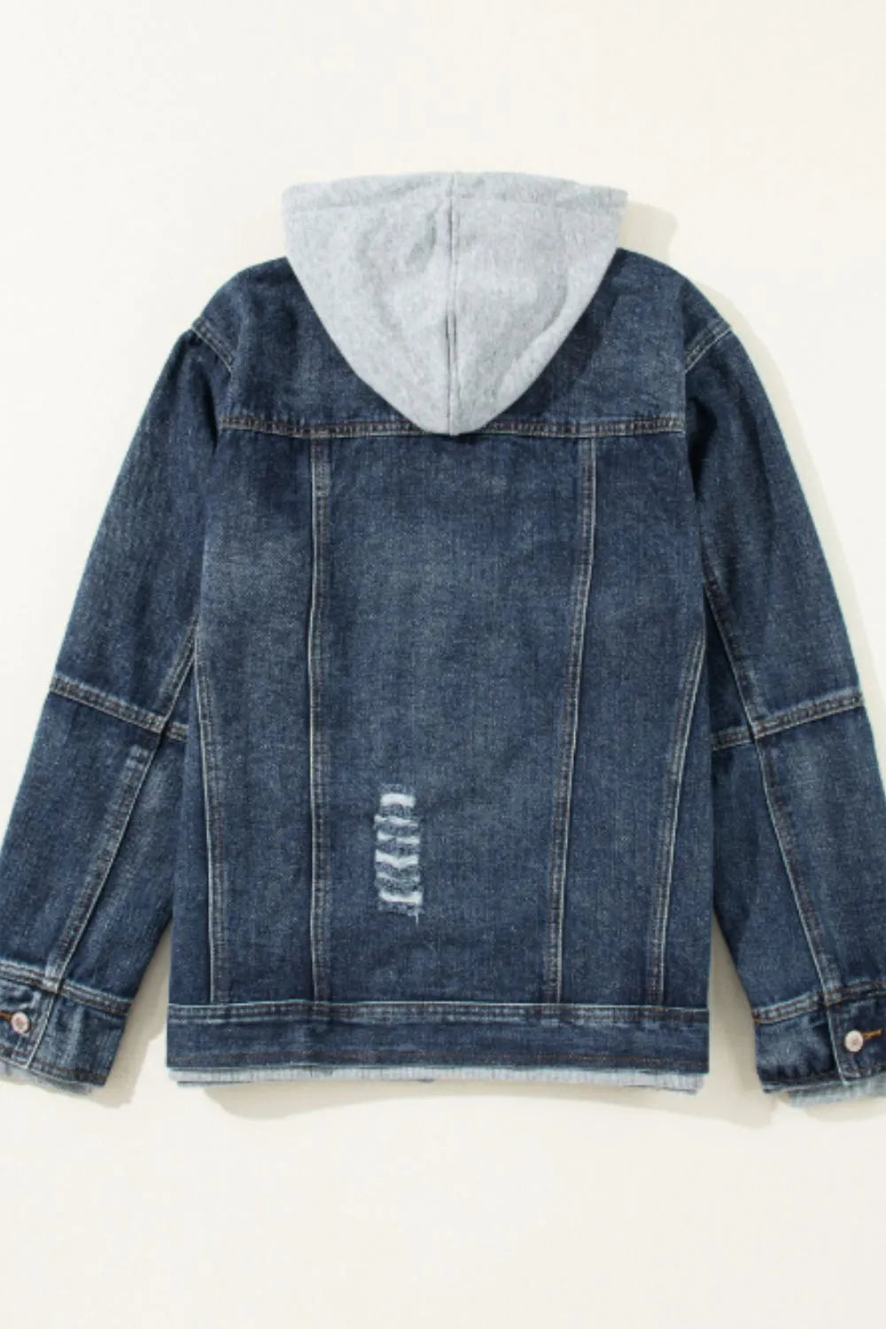 Fake Two-Piece Hooded Zip-Up Denim Jacket 