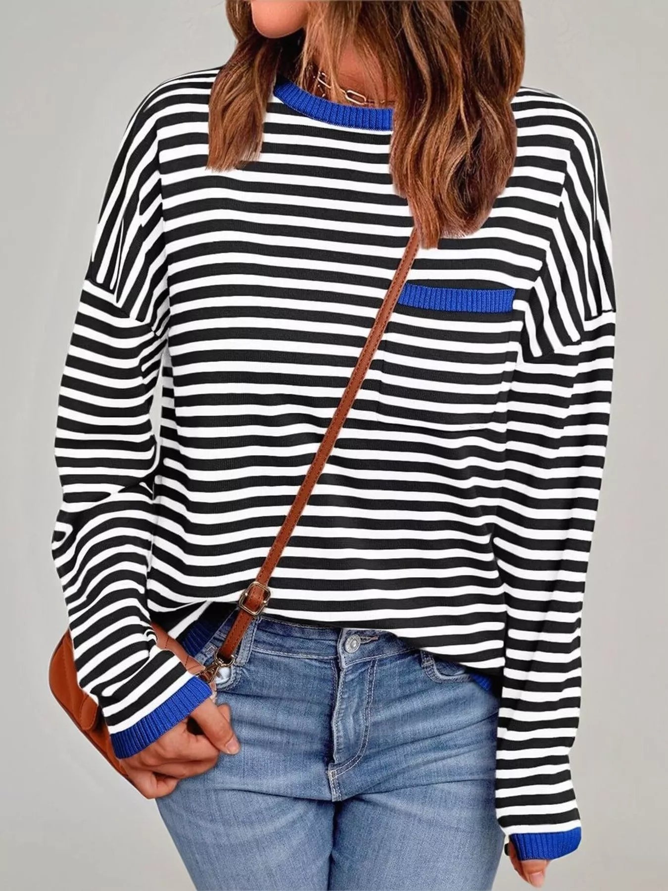 Striped Round Neck Long Sleeve Knit Top 