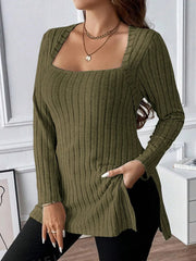 Plus Size Square Neck Long Sleeve Top 