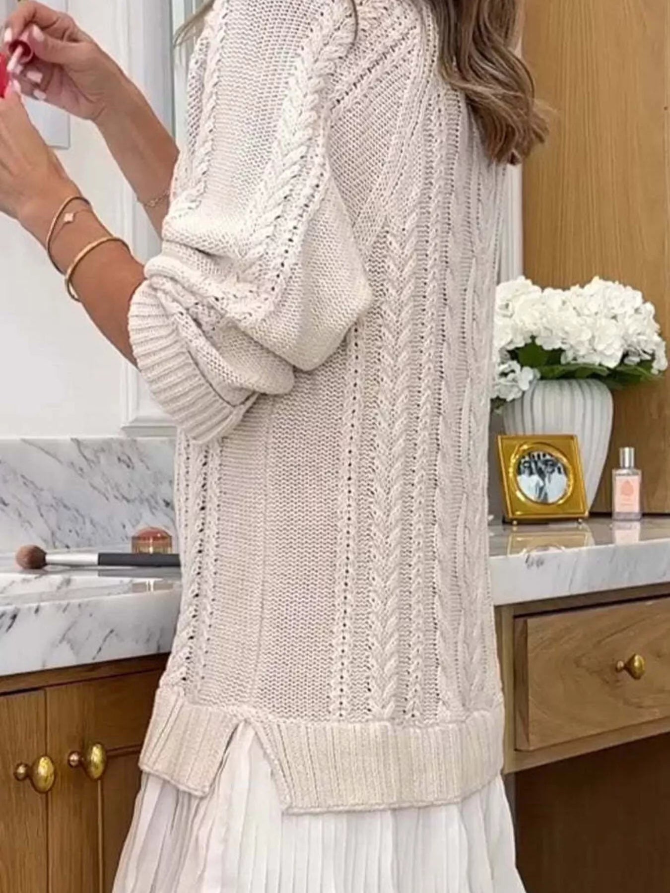 Full Size Cable-Knit Mini Sweater Dress Plus Size 