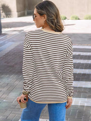 Striped Long Sleeve Sweater with Contrast Ribbed Trim 