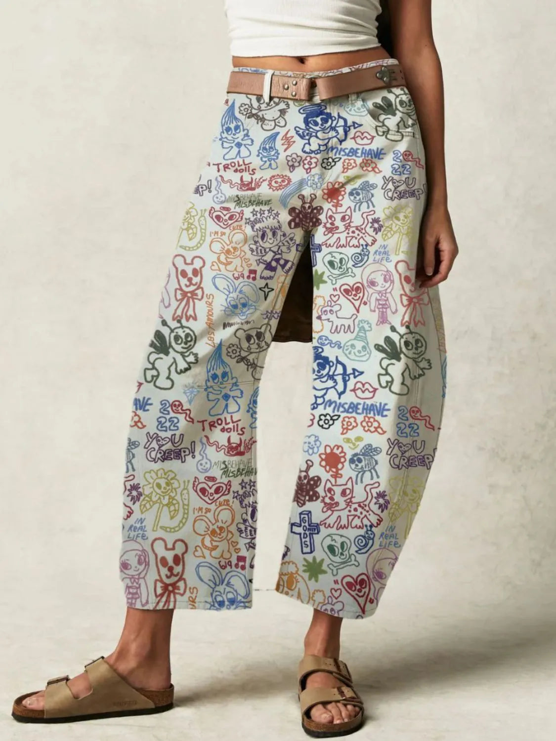 Printed Wide Leg Jeans 