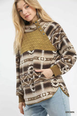 Umgee Aztec Print Sherpa Pullover 