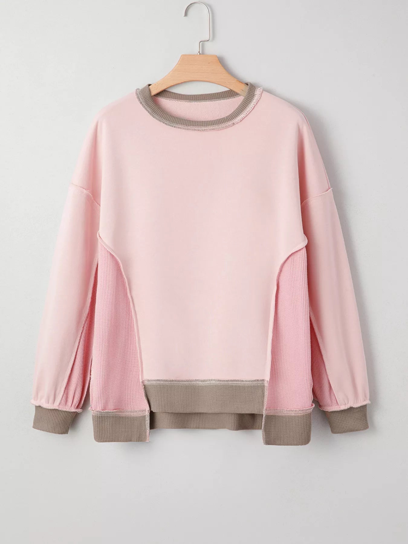 Color Block Mix Texture Waffle Patchwork Oversize Sweatshirt 