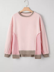 Color Block Mix Texture Waffle Patchwork Oversize Sweatshirt 
