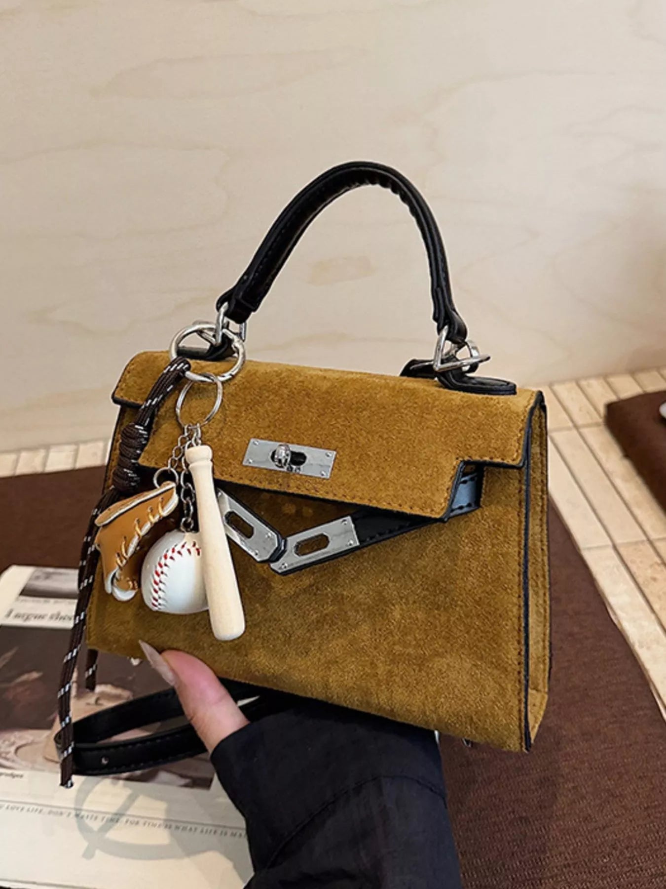 Crossbody Bag with Baseball Charm 