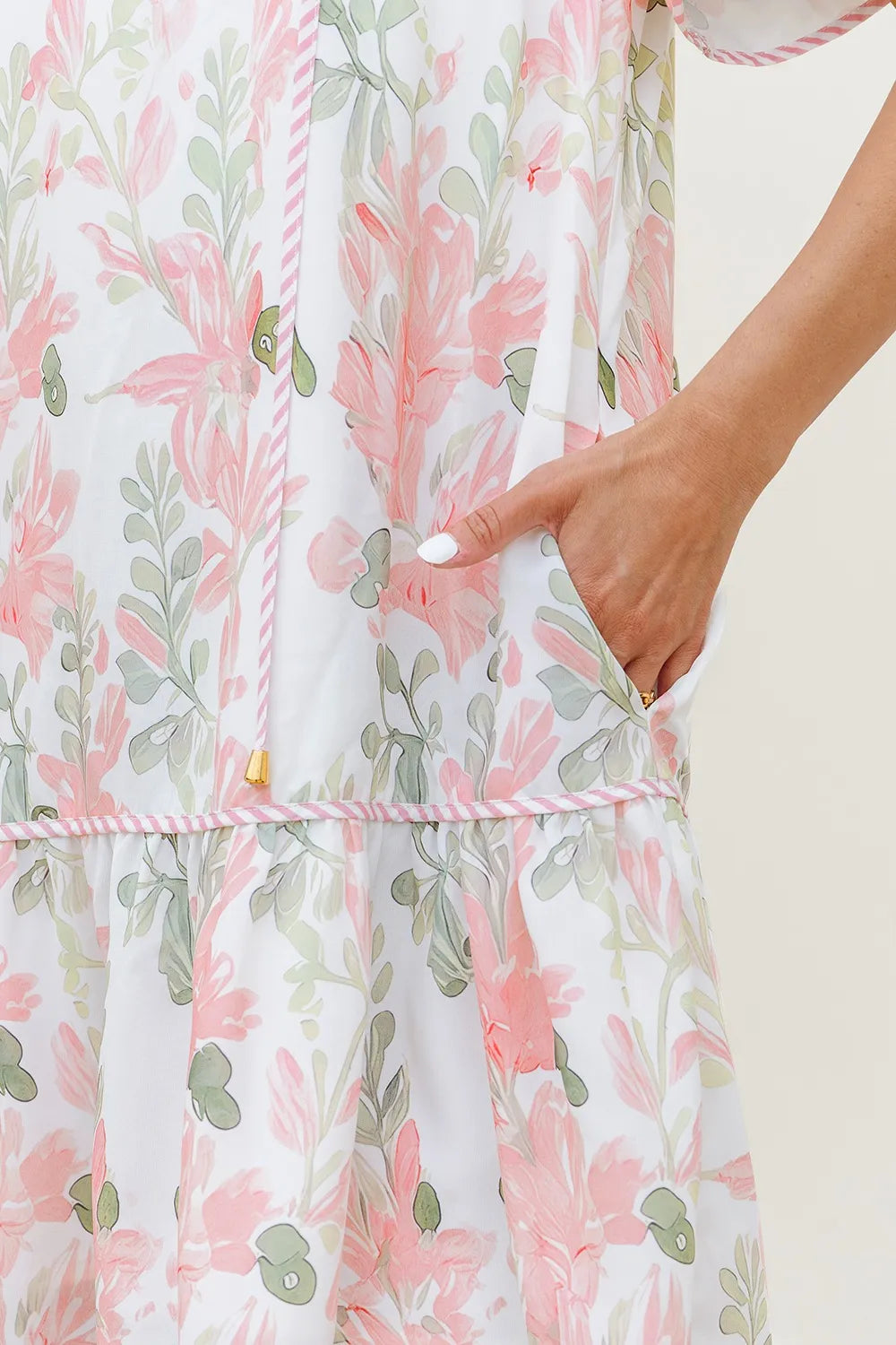 Floral Contrast Edge Layered Short Sleeve Mini Dress 