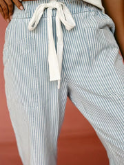 Stripe Mid Rise Drawstring Waist Jeans 