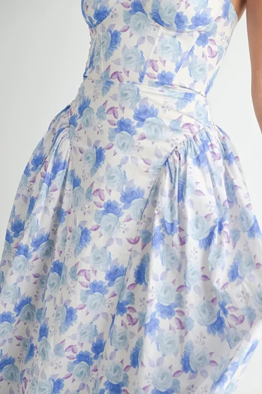 MABLE Sweetheart Neckline Floral Printed Midi Dress 
