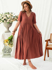 Plus Size V-Neck Flutter Sleeve Midi Dress 
