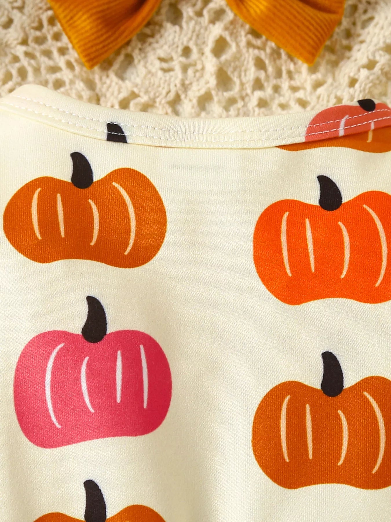 Children's Pumpkin Print Ruffle Dress with Bow Headband 