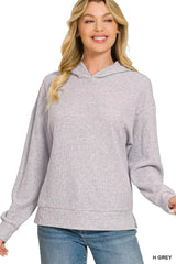 Zenana Brushed Ribbed Hacci Hoodie Pullover 