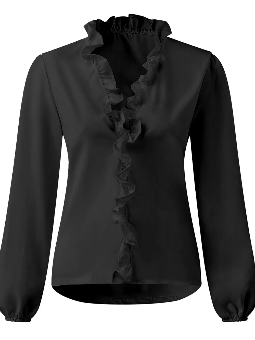 Ruffled V-Neck Long Sleeve Blouse 