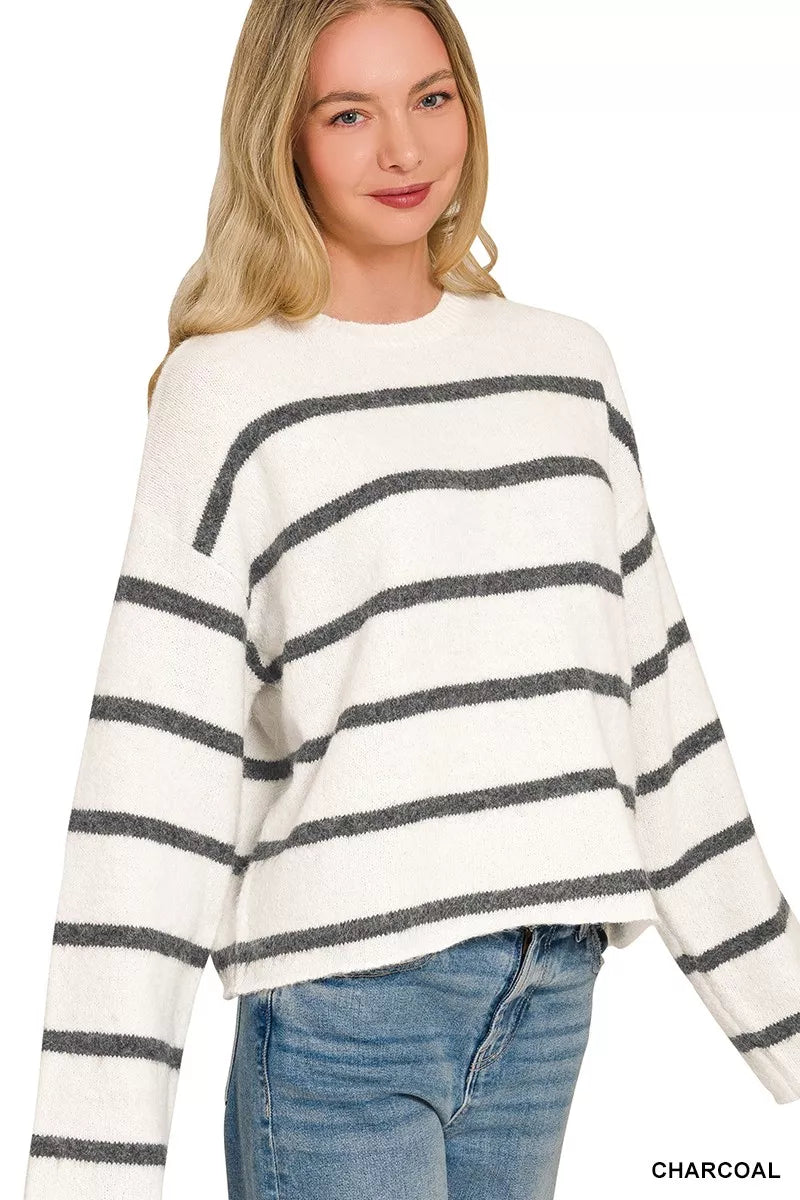 Zenana Wool Blend Striped Sweater 