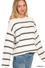 Zenana Wool Blend Striped Sweater 