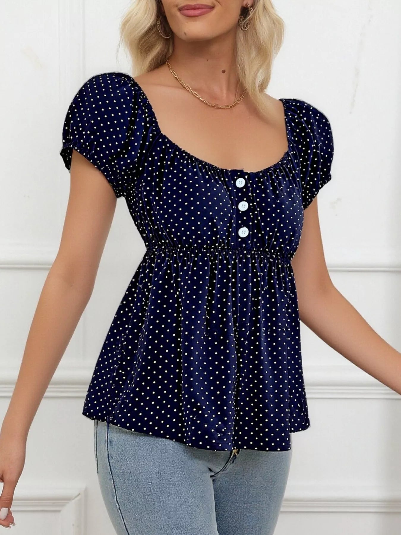 Polka Dot Short Sleeve Blouse 