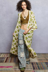 POL Open Front Floral Crochet Longline Cardigan 
