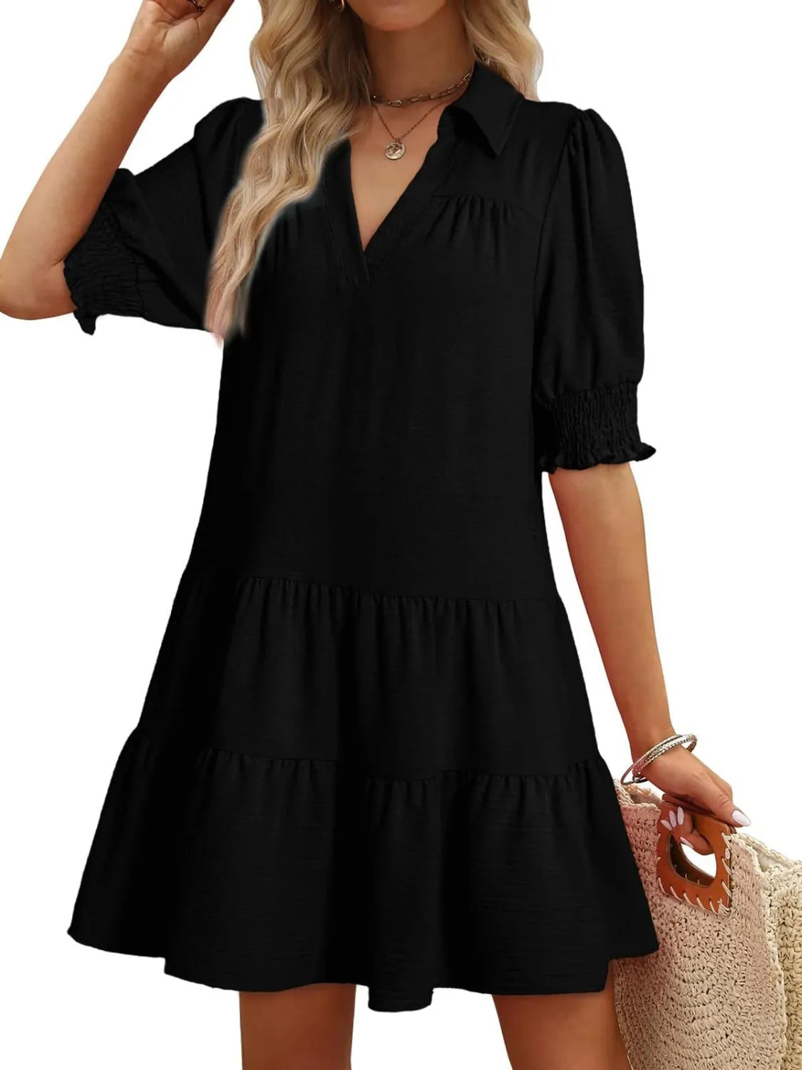 Johnny Collar Short Sleeve Mini Dress 
