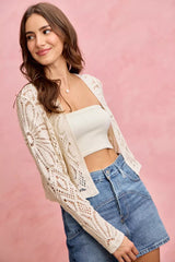 SO ME Crochet Knit Long Sleeves Cardigan Sweater 