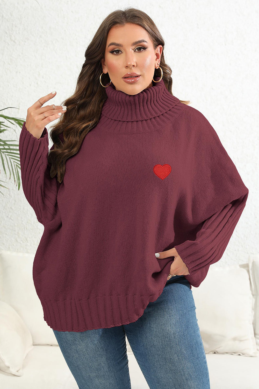 Plus Size Turtle Neck Long Sleeve Sweater 