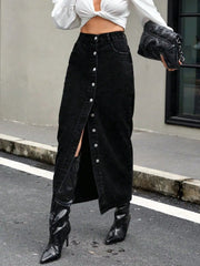 Button Front Denim Skirt 