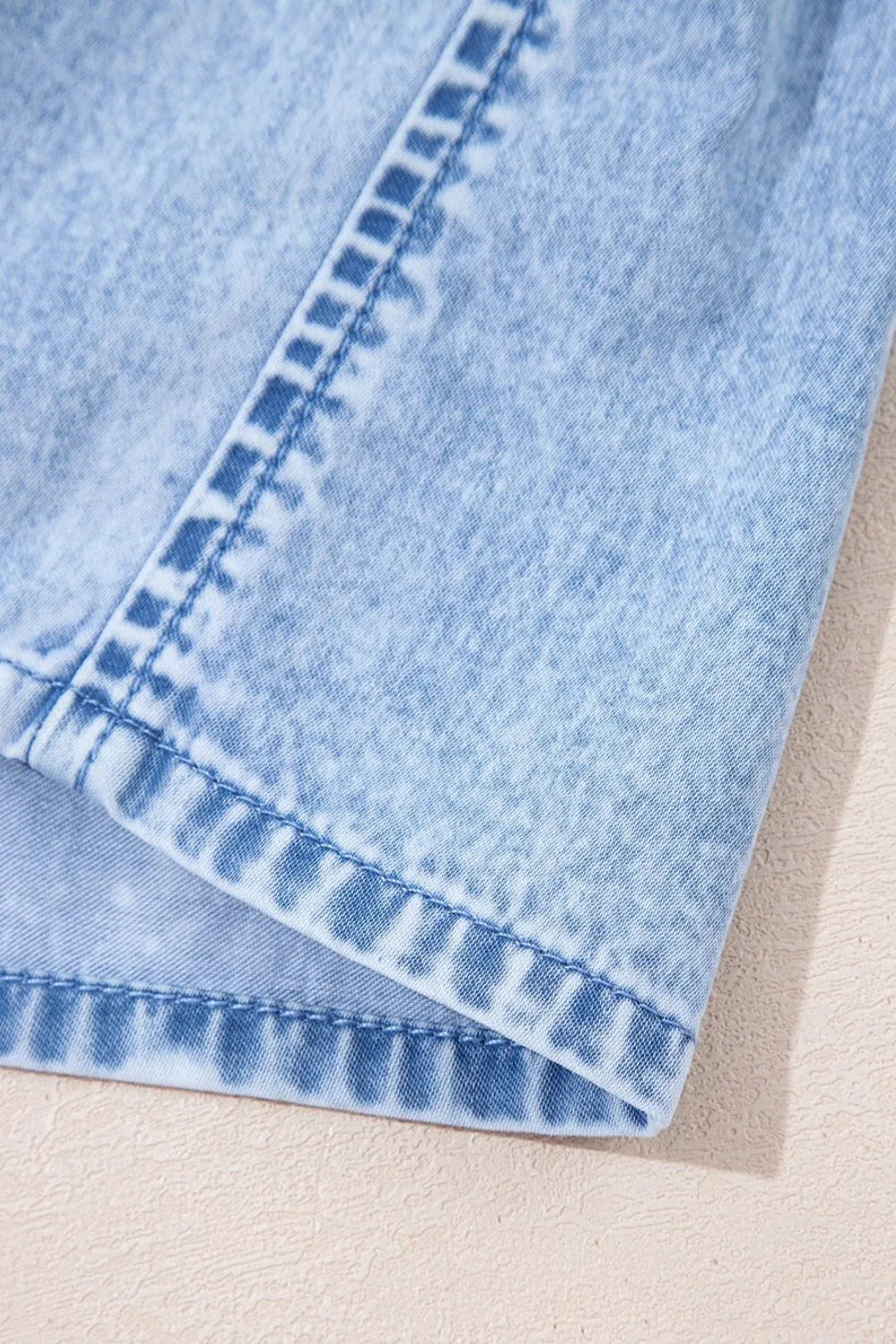 Bow Detail Spaghetti Straps Ruffle Hem Denim Dress 
